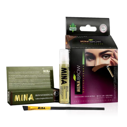 Vista 8 de Polvo de tinte para cejas natural marrón medio de MinaiBrow Kit de tinte instantáneo a prueba de manchas con cepillo doble biselado Marrón medio +