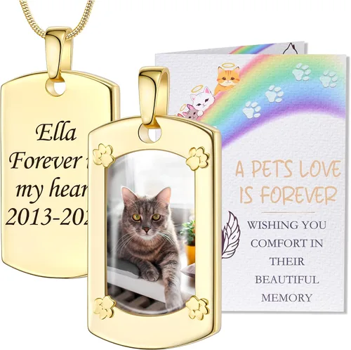 Vista 11 de Fanery Sue Collar personalizado para cenizas de mascotas para perros y gatos, foto y texto personalizados, regalo de condolencia, regalo