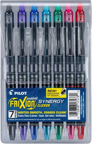 Vista 8 de PILOT FriXion Synergy Clicker - Bolígrafos de tinta de gel borrables, recargables, retráctiles, punta extra fina de 0.5 mm, paquete de 5