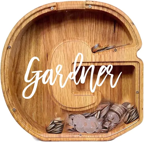 Vista 28 de Alcancía de madera grande personalizada, 7.5 pulgadas, con ventana acrílica fácil de abrir, caja de ahorro de dinero inicial para niños y niñas