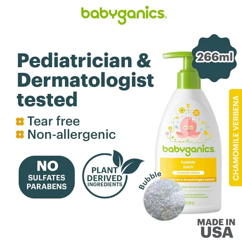 Vista 2 de BabyGanics, Baño de burbujas, Verbena de manzanilla, 9 fl oz (9.0 fl oz)