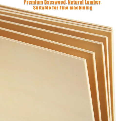 Vista 3 de 20 hojas de madera de tilo de 12 x 12 pulgadas, piezas de madera cuadradas sin terminar para manualidades, tablero de madera contrachapada de 0.118