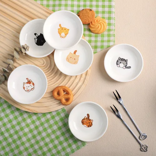 Vista 3 de SOCOSY Platos de cerámica de animales de dibujos animados súper lindos, platos de condimentos, cuencos de sushi y soja, platos de aperitivo, platos