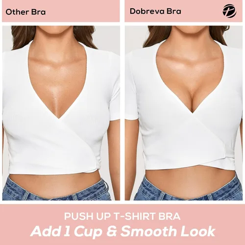 Vista 4 de DOBREVA Sujetador sin aros con relleno para mujer, brasier sin aros