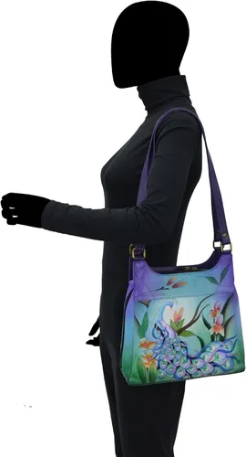 Vista 5 de Anna by Anuschka Obra de arte original pintada a mano, cuero auténtico, cartera de triple compartimento