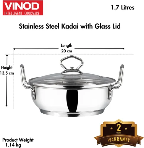 Vista 5 de Vinod Utensilios de cocina para inducción Kadai con tapa plateada 2 litros