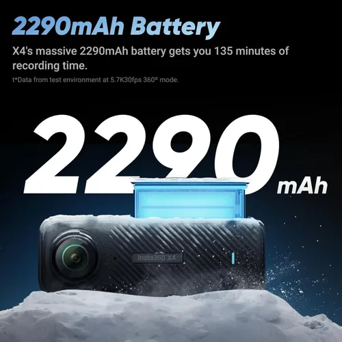 Vista 5 de Insta360 Cámara de acción impermeable X4-8K 360, video gran angular 4K, efecto selfie stick invisible, protectores de lente extraíbles, duración
