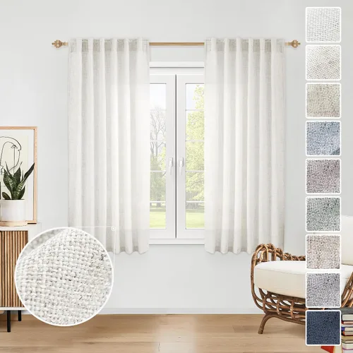 Vista 58 de Cortinas de Lino Natural Color Crema de 84 Pulgadas de Largo para Sala de Estar, Juego de 2 Paneles de Lino Texturizado con Trabillas Traseras
