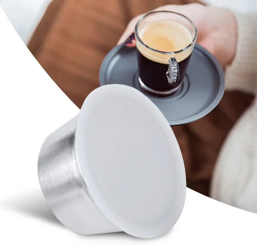 Vista 3 de Oumefar Relleno de café recargable, cápsulas de café reutilizables de acero inoxidable con tapa de silicona, taza de cápsula de café recargable