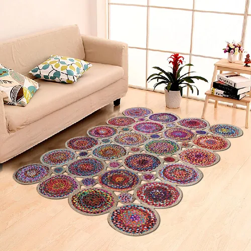 Vista 10 de Cape Cod - Alfombra trenzada de fibra de yute natural, alfombras indias kilim – Tapete pequeño de 3 x 2 pies tejido a mano de tejido plano para uso