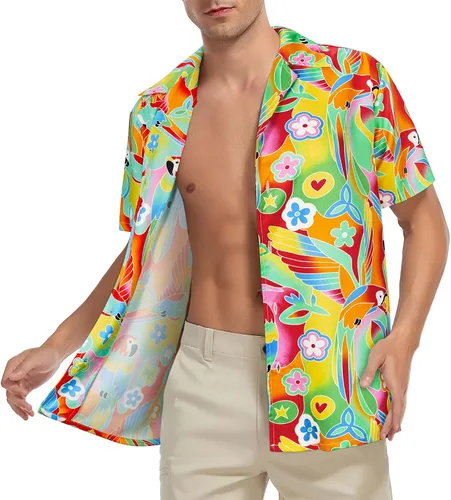 Vista 18 de Camisa hawaiana para hombre, con estampado floral, cómoda, con botones, casual, manga corta, ropa de playa para hombre