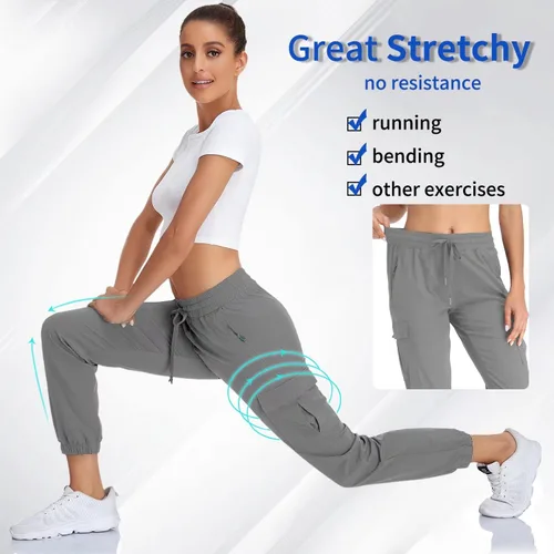 Vista 2 de Pantalones deportivos tipo cargo ligeros para mujer, de secado rápido, UPF50+, pantalones deportivos casuales de entrenamiento al aire libre