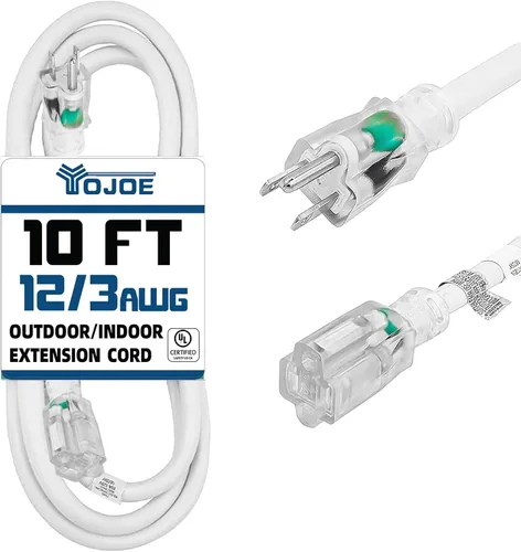 Vista 32 de YOJOE Extensión de cable para interiores y exteriores con extremo iluminado, cable resistente de 3 puntas 15A a prueba de inclemencias del tiempo