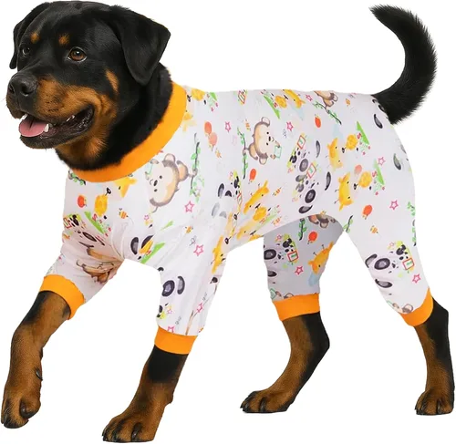 Vista 14 de LovinPet Mono grande para perros, camisas elásticas de algodón con estampado de animales, ropa completa para perros perfecta para evitar que lamen