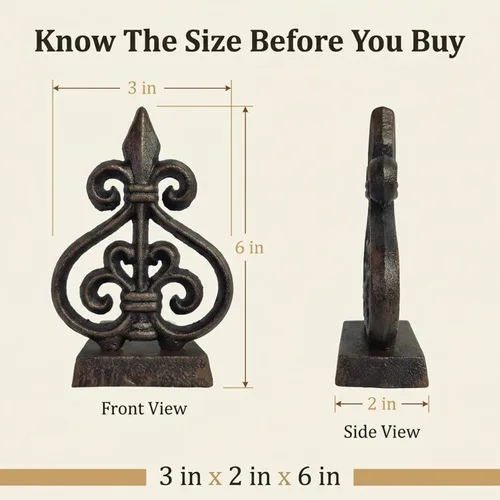 Vista 3 de Lulu Decor, Tope de puerta de hierro fundido Fleur De Lis, tapón de puerta (LB15BK1)