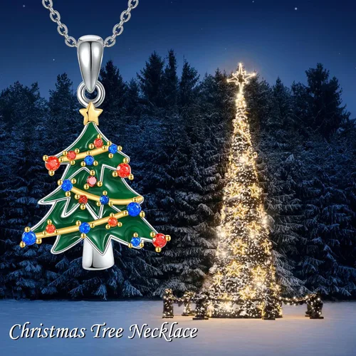 Vista 6 de YAFEINI Collar de Navidad, árbol de Navidadpan de jengibre de plata de ley, joyería de Navidad para mujer
