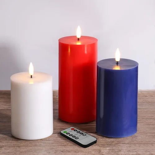 Vista 9 de Eywamage Velas de pilar sin llama de otoño naranja con control remoto, velas LED parpadeantes de cera de Acción de Gracias, funciona