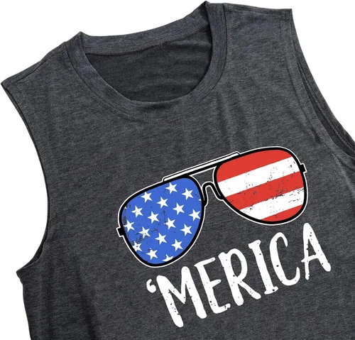 Vista 5 de Camisetas sin mangas con diseño de bandera estadounidense para mujer, camisetas casuales sin mangas para el 4 de julio