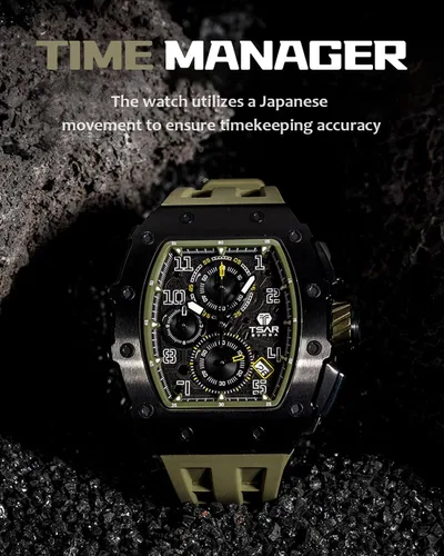 Vista 3 de Mens Watches Luxury Tonneau Watches for Men Waterproof 50M Analog Replica Watch Chronograph Calendar Date Mens Dress Business Work Watch Diver Large
