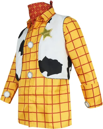 Vista 2 de Woody - Camisa de disfraz de vaquera Jessie para hombre, camisa casual de trabajo a cuadros con botones y manga larga