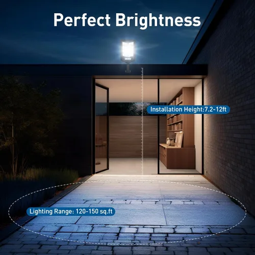 Vista 3 de K4 - Luces solares de 200 W para exteriores, impermeables, 6500 K, luces de calle solares para exteriores, 12000 lúmenes, gran angular con sensor