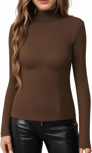 Vista 3 de MANGOPOP Camiseta ajustada de manga larga con cuello alto falso para mujer