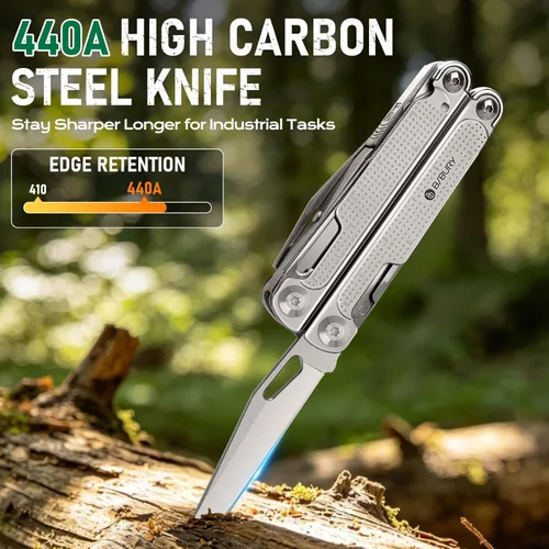 Vista 3 de BIBURY Multitools - Alicates Pro BI2049, alicates plegables multiherramienta con hoja de sierra grande, cortadores de alambre, multiherramienta