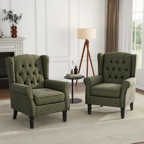 Vista 20 de High Back Accent Chair, Fabric Upholstered Armchair Wingback Chair for Living Room, Comfy Bedroom Reading Seat with Solid Wood Legs, Beige