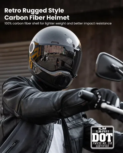 Vista 2 de ILM Cascos de motocicleta ligeros de fibra de carbono, casco retro de cara completa para hombres y mujeres, Cascos para Motos DOT modelo F611