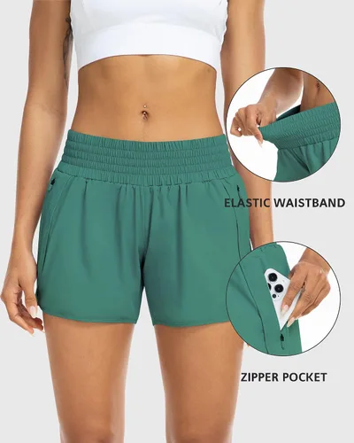 Vista 4 de YEZII Pantalones cortos deportivos para mujer con bolsillos, cintura alta, pantalones cortos de entrenamiento para correr, gimnasio, yoga