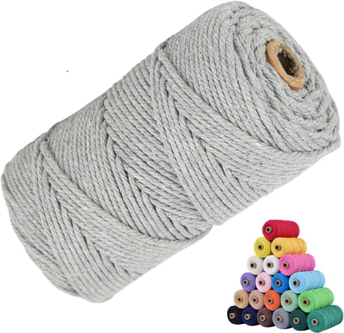 Vista 50 de Cordón de algodón para macramé 3mm x 109 yardas, cuerda de macramé natural color beige, suministros perfectos de algodón para macramé, para hacer