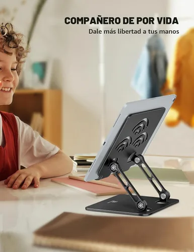 Vista 3 de Soporte Ajustable para Tablet de Escritorio, Soporte de Aluminio Premium para iPads, Tablets, Kindles, Switch, Teléfonos y Todos los Dispositivos