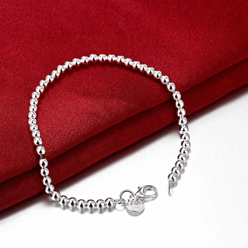 Vista 5 de Cutesmile Joyería de moda 925 plata esterlina 0.157 in Lucky Round Beads pulsera para mujer, Plata