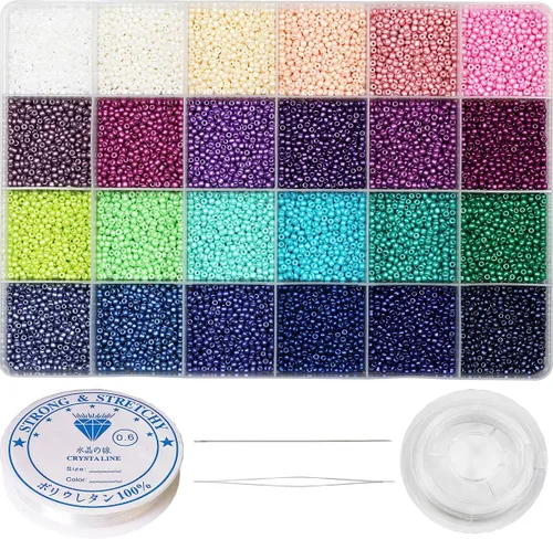 Vista 13 de Cuentas de semillas de vidrio 11/0 Aproximadamente 14800 piezas 24 colores 2 mm Cuentas sueltas de semillas Kit para hacer pulseras con caja de 24