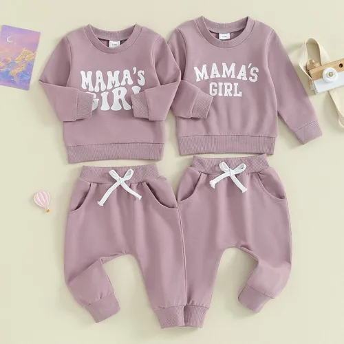 Vista 6 de Foidiccx Conjunto de ropa de 2 piezas de sudadera de manga larga para bebé niña pequeña para otoño e invierno, B-violeta-2&mamas chica