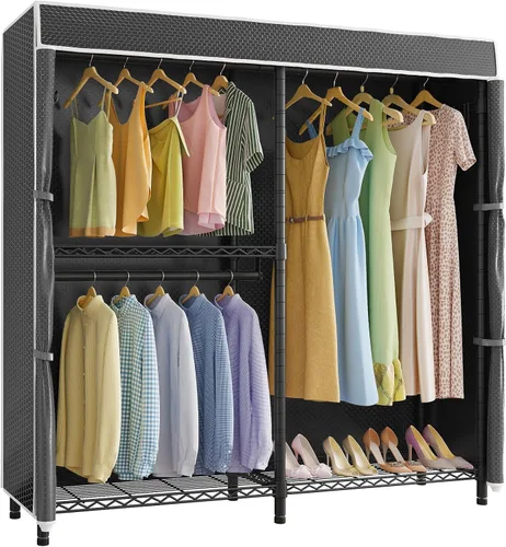 Vista 12 de VIPEK V4 - Perchero resistente para colgar ropa, capacidad de carga de 810 libras, perchero de doble barra con estantes ajustables y ganchos Negro