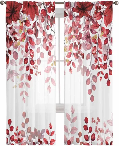Vista 7 de Cortinas semitraslúcidas para árbol de Navidad, 45 pulgadas de longitud para sala de estar, cortinas de ventana de copo de nieve de invierno