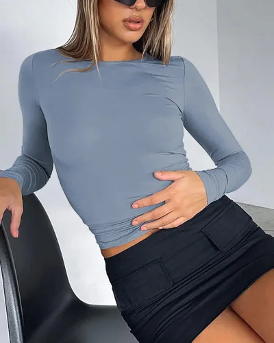 Vista 7 de UPCPY Camiseta de manga larga para mujer, ajustada, cuello redondo, Y2K, camiseta básica de otoño, ropa de calle