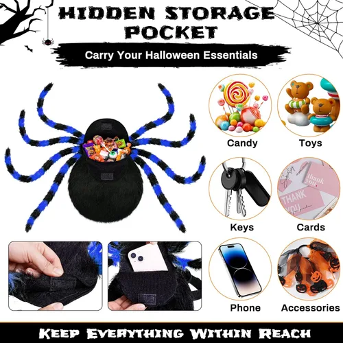 Vista 7 de Garma Light Up Spider Costume for Kids, 60 LED Halloween Spider Backpack Azul y negro