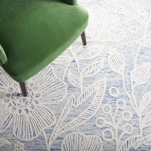 Vista 7 de SAFAVIEH Jardin Collection - Alfombra de pasillo, 2 pies 3 pulgadas x 8 pies, azul y marfil, lana floral hecha a mano, ideal para zonas de alto
