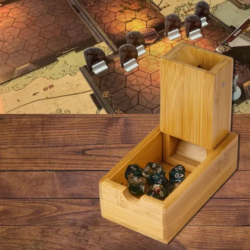 Vista 7 de Cusdie Torre de dados de bambú plegable de madera para juego de mesa, D&D, RPG (sin logotipo)