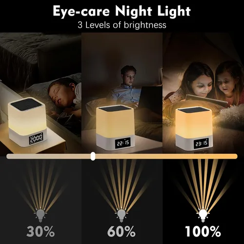 Vista 3 de Luz Nocturna Altavoz Bluetooth, Regalos para Niños de 10 11 12 13 14 15 Años Adolescentes Niñas, Reloj de Alarma Dual Todo en Uno, Lámpara de Noche