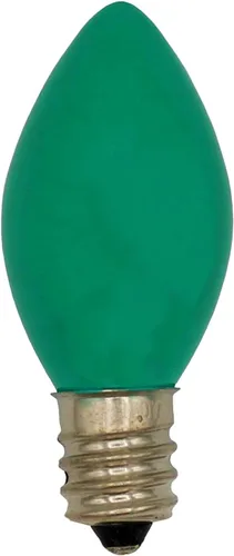 Vista 2 de Creative Hobbies Caja de 25 bombillas – C7, combustión constante incandescente – Verde opaco – 7 vatios, vida útil, base de candelabro chapada