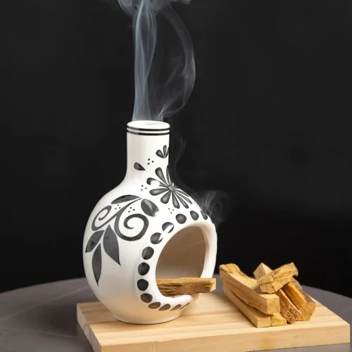 Vista 3 de MOUGIGI Porta Incienso Artesanal de Palo Santo - Quemador de Incienso Cerámico - Tamaño Compacto para Espacio de Meditación - Quema Palo Santo