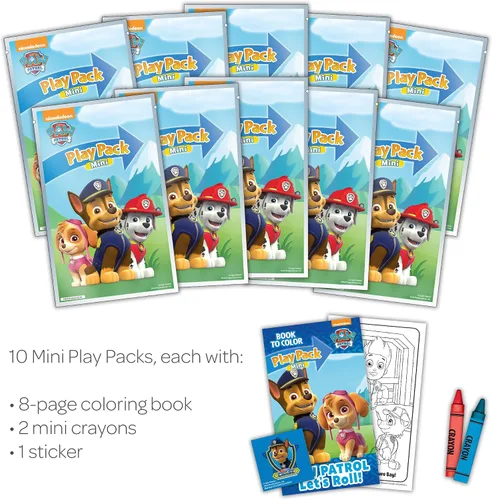 Vista 2 de Nickelodeon PAW Patrol Mini Libro para Colorear 10 Pack Paquete de Juego con Mini Libro para Colorear, 2 Mini Crayones y Adhesivos Bendon 41885