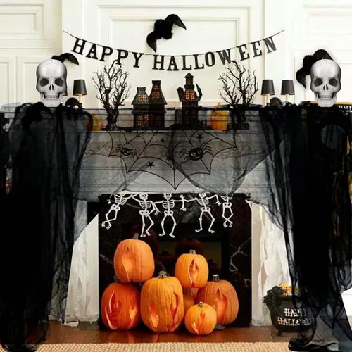 Vista 4 de Yunfan- Tela espeluznante de 9.84 yardas x 79 pulgadas + tela de araña para decoración de Halloween para fiestas en interiores, al aire libre