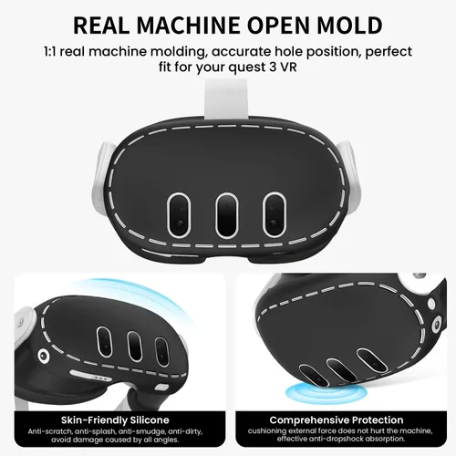 Vista 2 de Accesorios VR para Meta Quest 3, juego de funda protectora de silicona 2 en 1 y funda de agarre para controlador compatible con Meta Oculus Quest 3