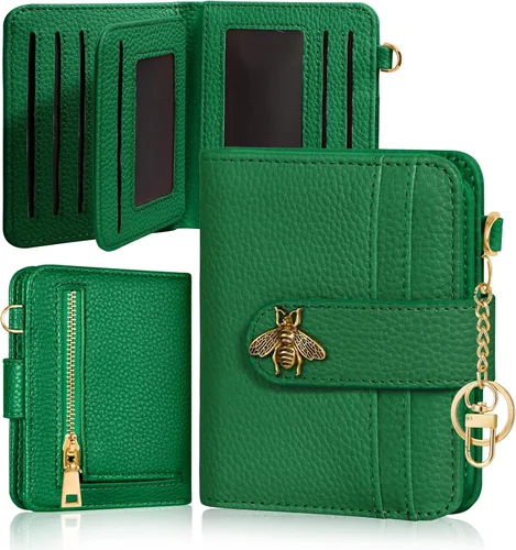 Vista 15 de Bistup Cartera para Mujeres Pequeña y Bonita Cartera de Tarjetas de Cuero Genuino RFID con Llavero para Damas Adolescentes Niñas Plegable