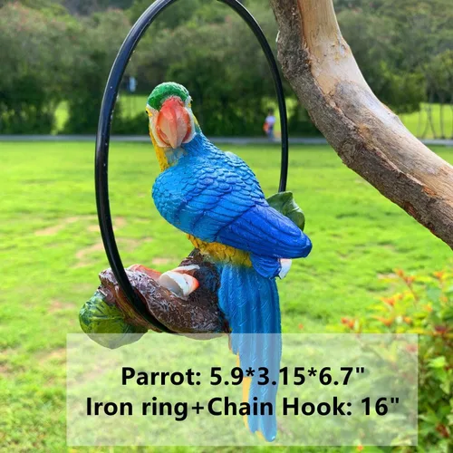 Vista 2 de iRonrain Mini estatuas de jardín, anillo de hierro para colgar, decoración artística, hermosa figura de pájaros oscilantes, adorno para caminos