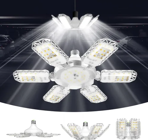 Vista 10 de SANSI Luz LED deformable de 3 paneles, 300 W equivalente a 30 W, luces de garaje LED de techo, luz de taller ajustable E26 con luz diurna de 5000 K